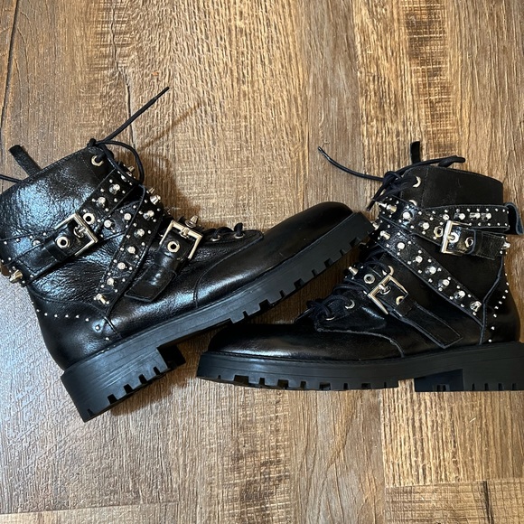 Zara Leather Jeweled Studded Moto Zara Shoe - Picture 9 of 15